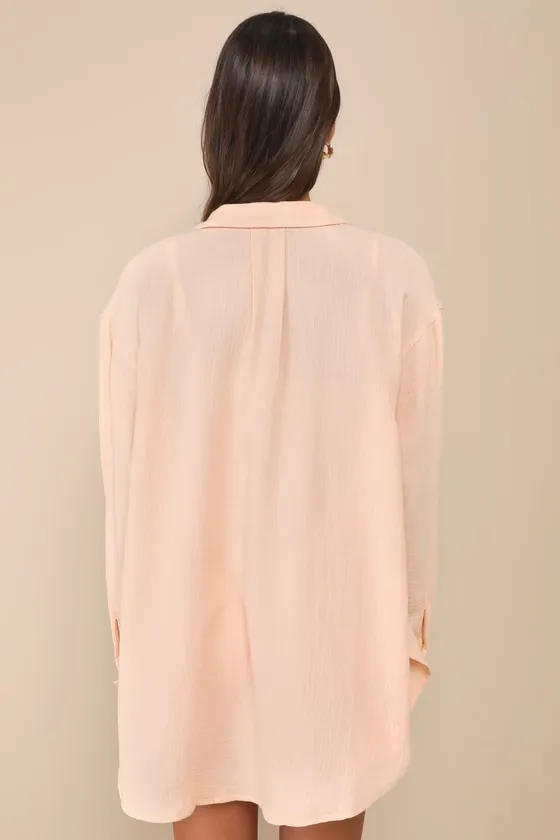 Easy To See Peach Oversized Button-Up Top sold by Lulus product image thumbnail 4