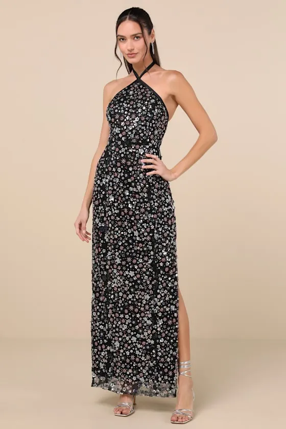 Edalene Black Mesh Sequin Beaded Halter Maxi Dress sold by Lulus product image thumbnail 2