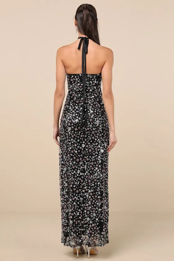 Edalene Black Mesh Sequin Beaded Halter Maxi Dress sold by Lulus product image thumbnail 3