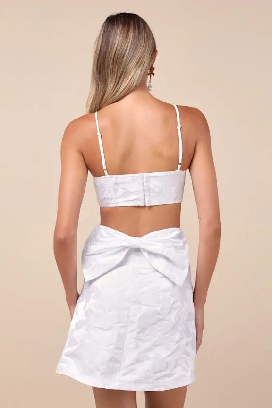 Pristinely Pretty White Jacquard Cutout Bow Mini Dress sold by Lulus product image thumbnail 2