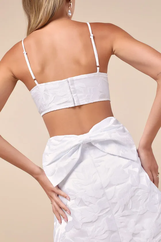 Pristinely Pretty White Jacquard Cutout Bow Mini Dress sold by Lulus product image thumbnail 4