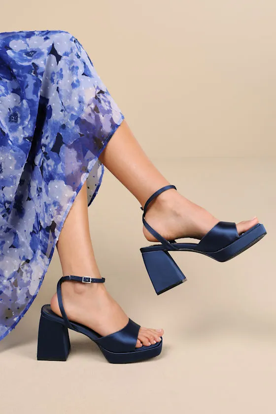 Shirine Midnight Blue Satin Platform Ankle Strap Heels sold by Lulus product image thumbnail 2