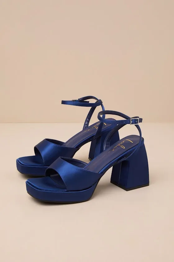 Shirine Midnight Blue Satin Platform Ankle Strap Heels sold by Lulus product image thumbnail 3