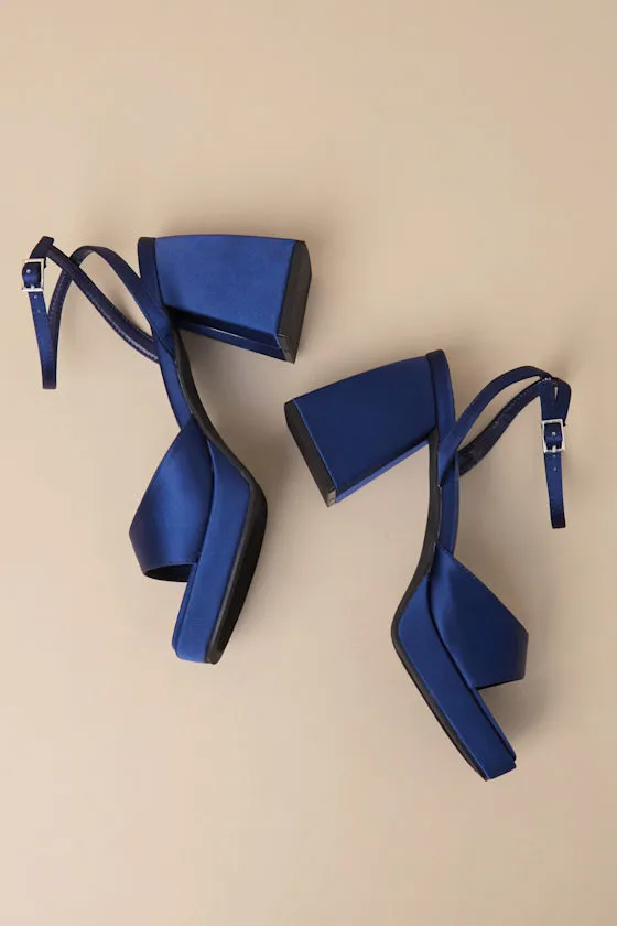 Shirine Midnight Blue Satin Platform Ankle Strap Heels sold by Lulus product image thumbnail 4