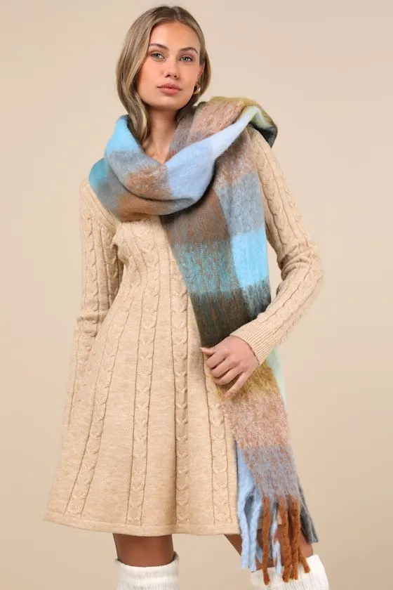 Seasonal Cuteness Blue Multi Plaid Oversized Scarf sold by Lulus product image thumbnail 2