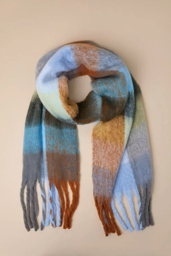 Seasonal Cuteness Blue Multi Plaid Oversized Scarf sold by Lulus product image thumbnail 3