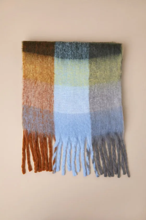 Seasonal Cuteness Blue Multi Plaid Oversized Scarf sold by Lulus product image thumbnail 4