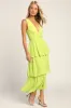 Celebration Time Lime Green Sleeveless Tiered Midi Dress sold by Lulus