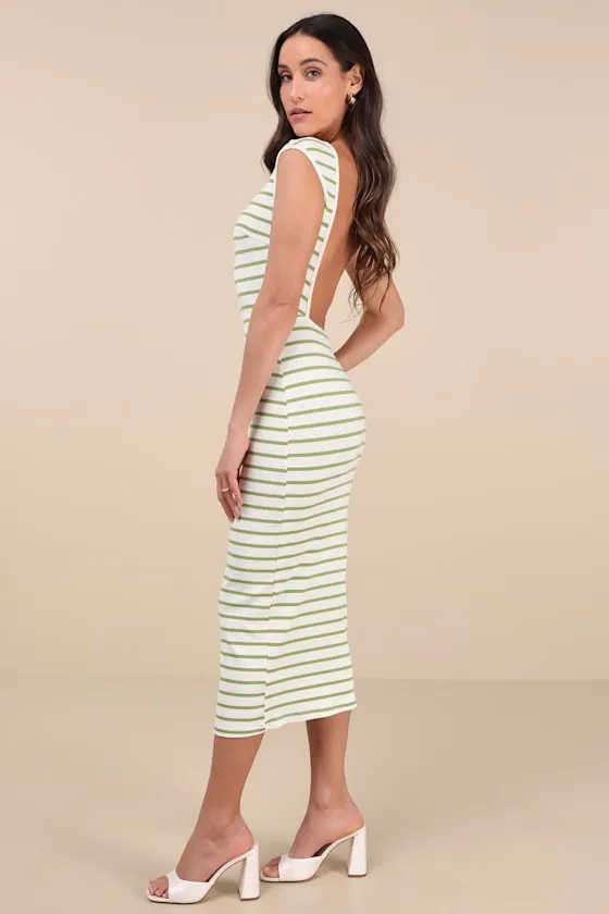 Chic Existence Ivory and Green Striped Backless Midi Dress sold by Lulus product image thumbnail 4