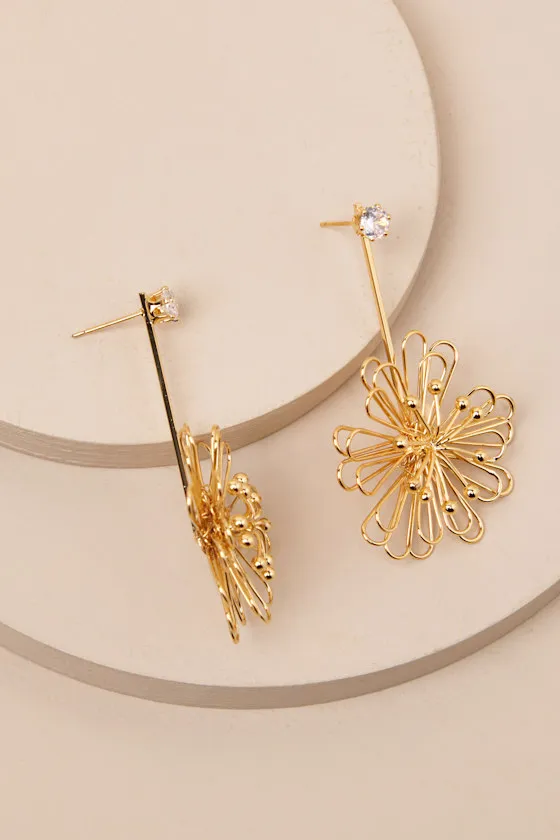 Byrony Gold Flower Drop Earrings sold by Lulus product image thumbnail 2