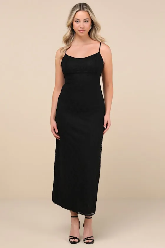 Flawless Choice Black Lace Sleeveless Maxi Dress sold by Lulus