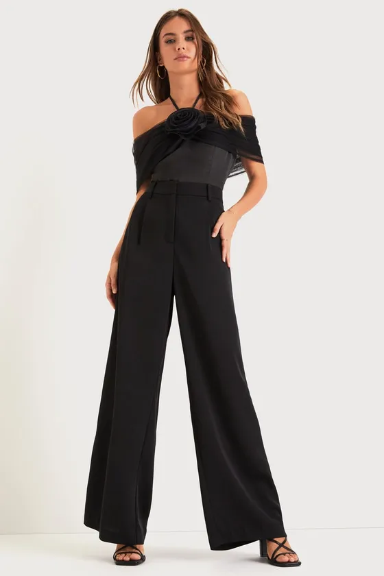 Trendsetting Moment Black Mesh Rosette Off-the-Shoulder Bodysuit sold by Lulus product image thumbnail 2