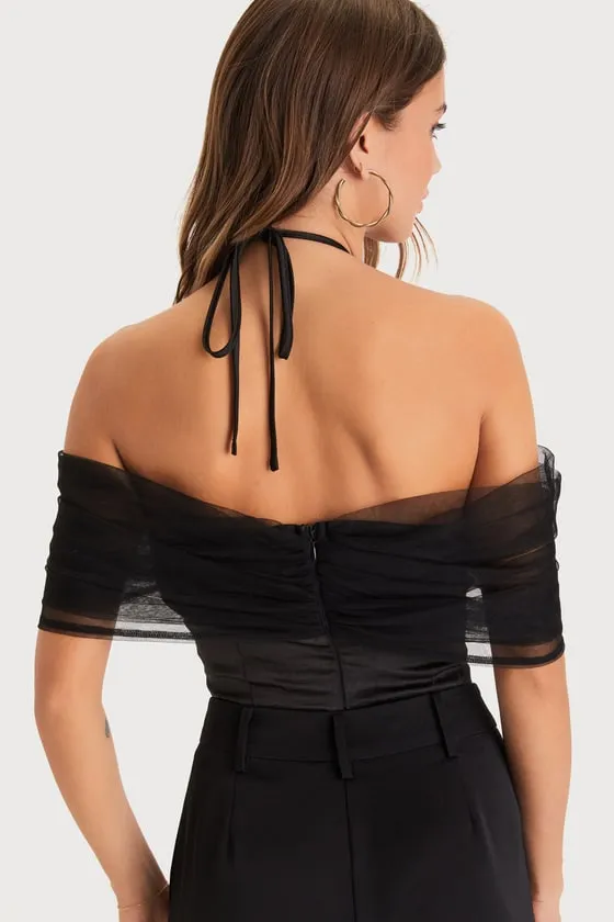 Trendsetting Moment Black Mesh Rosette Off-the-Shoulder Bodysuit sold by Lulus product image thumbnail 3