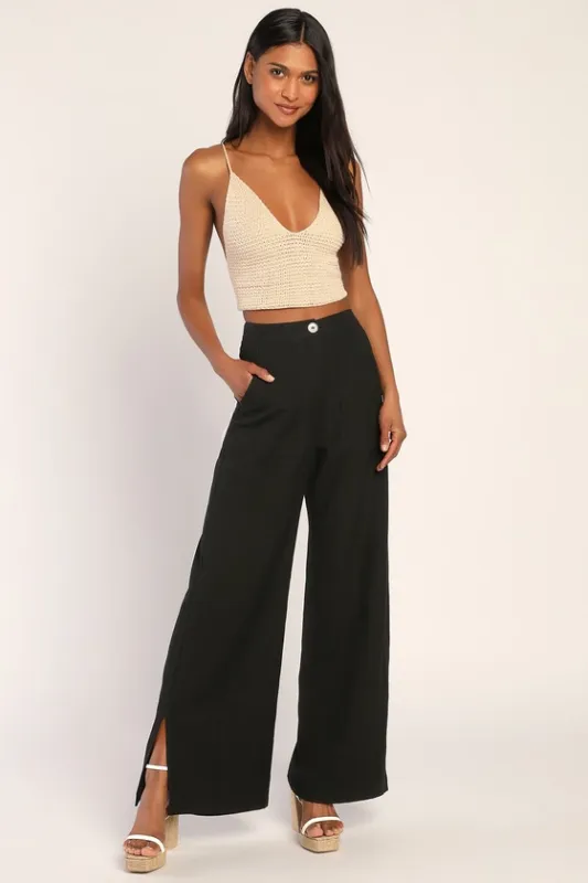 Jet Stream Black High-Waisted Wide-Leg Pants sold by Lulus