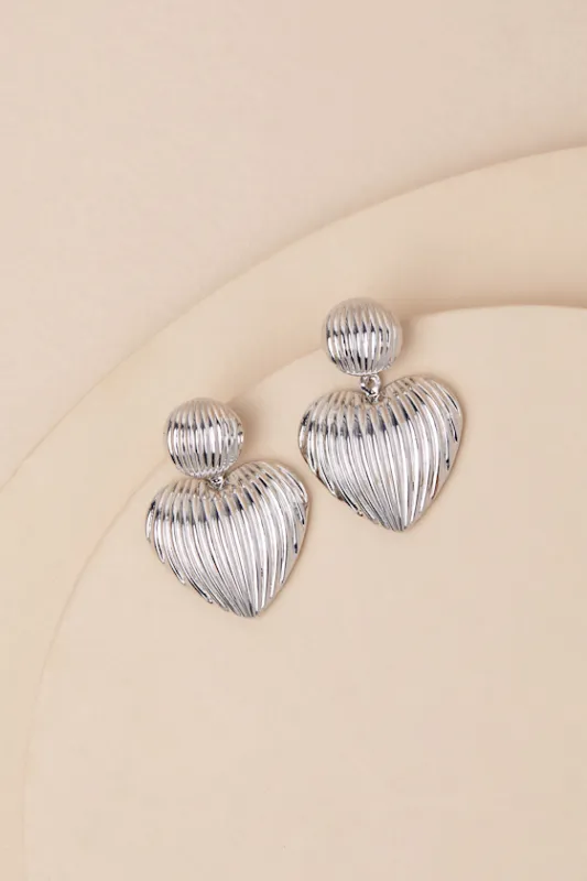 Adora Silver Textured Heart Statement Earrings sold by Lulus