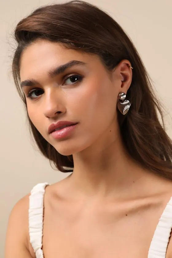 Adora Silver Textured Heart Statement Earrings sold by Lulus product image thumbnail 2