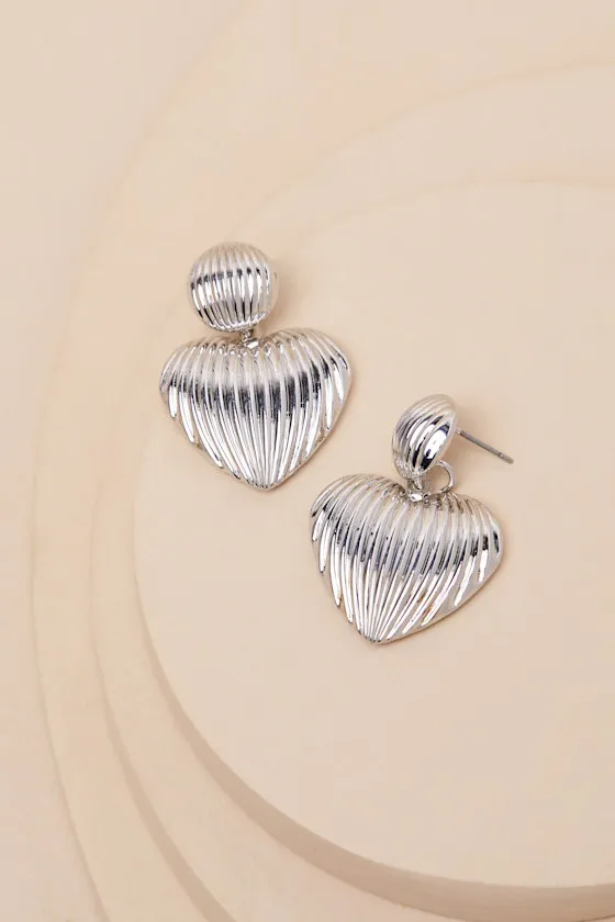 Adora Silver Textured Heart Statement Earrings sold by Lulus product image thumbnail 3