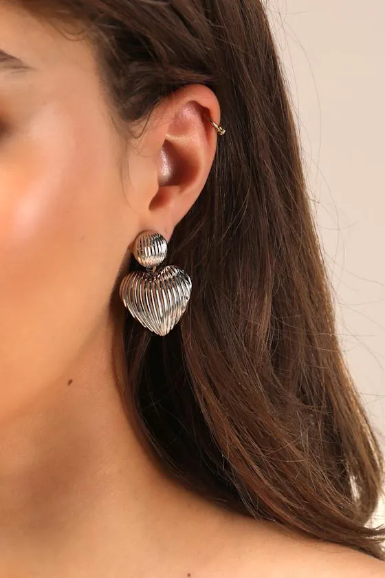 Adora Silver Textured Heart Statement Earrings sold by Lulus product image thumbnail 4