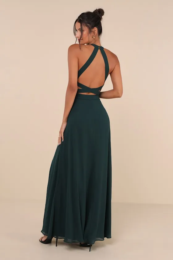 Confidently Charismatic Emerald Backless Halter Maxi Dress sold by Lulus product image thumbnail 2