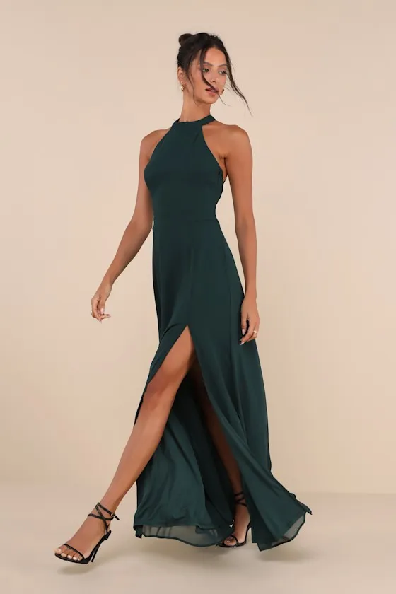 Confidently Charismatic Emerald Backless Halter Maxi Dress sold by Lulus product image thumbnail 4
