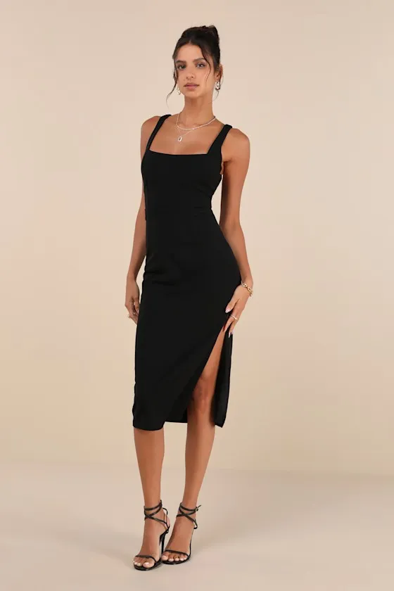 Vibrant Allure Black Square Neck Sleeveless Bodycon Midi Dress sold by Lulus product image thumbnail 2