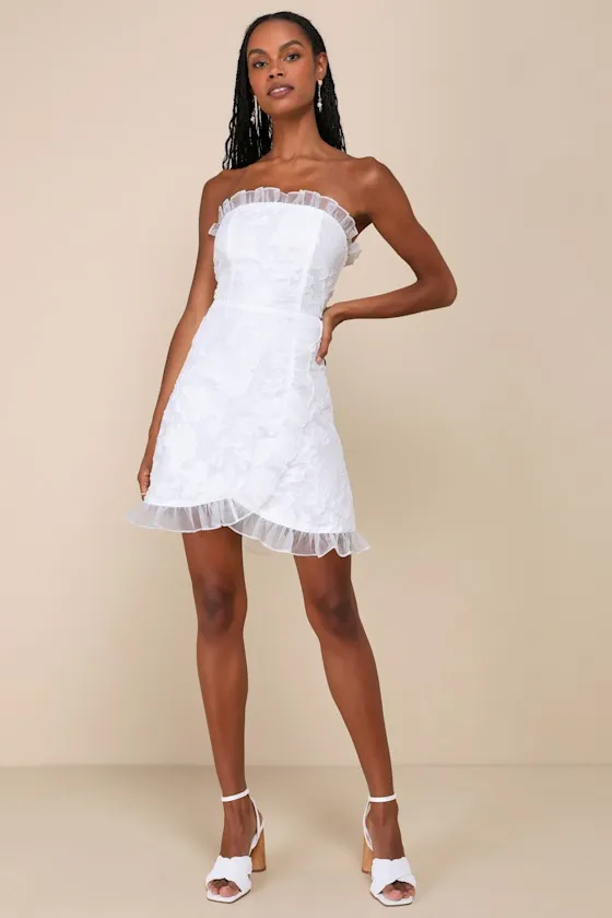 Exclusive Sweetness White Floral Jacquard Ruffled Mini Dress sold by Lulus product image thumbnail 2
