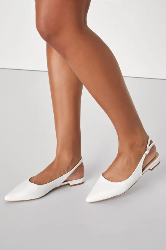 Kayaa White Pointed-Toe Slingback Flats sold by Lulus
