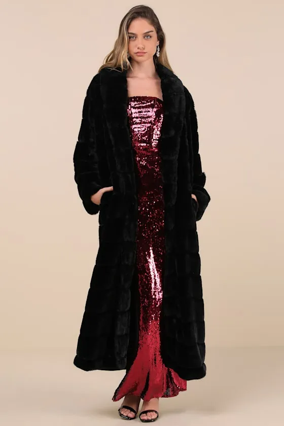 Fantastically Cozy Black Quilted Faux Fur Long Coat sold by Lulus product image thumbnail 2