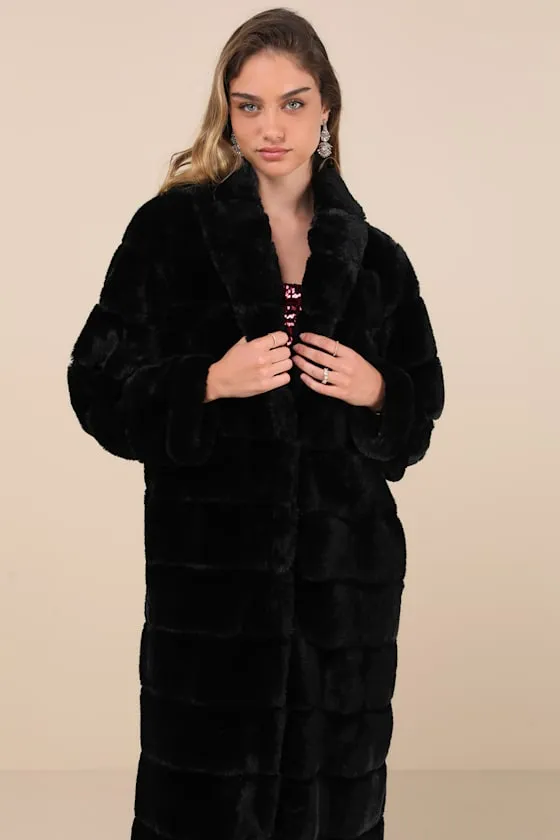 Fantastically Cozy Black Quilted Faux Fur Long Coat sold by Lulus product image thumbnail 4