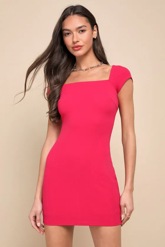 Ready to Flaunt It Hot Pink Cap Sleeve Mini Bodycon Dress sold by Lulus