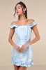 Pop the Bottle Light Blue Floral Jacquard Ruffled Mini Dress sold by Lulus