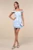 Pop the Bottle Light Blue Floral Jacquard Ruffled Mini Dress sold by Lulus