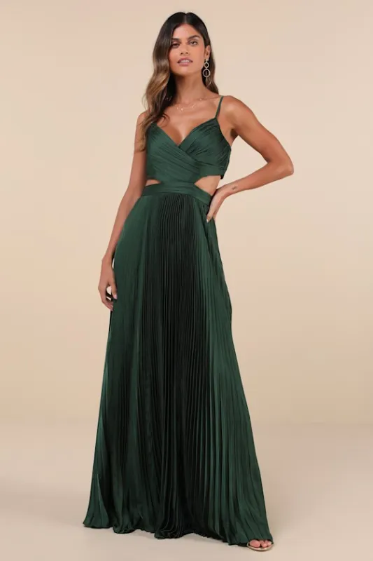 Got the Glam Emerald Green Pleated Cutout Maxi Dress sold by Lulus