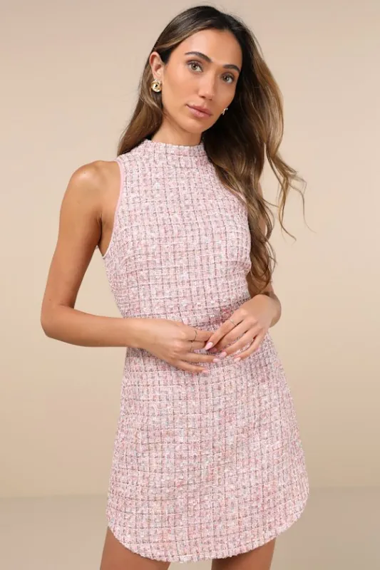 Glittery Poise Pink Multi Tweed Sleeveless Mini Dress sold by Lulus