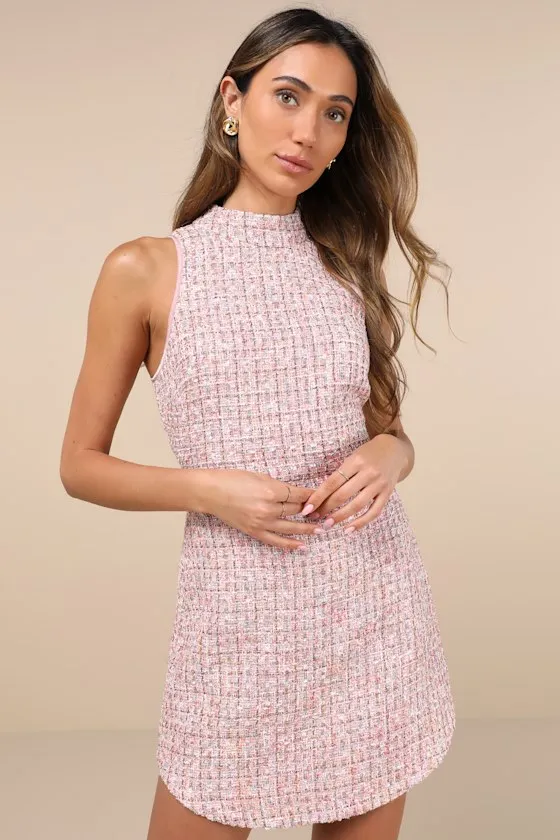 Glittery Poise Pink Multi Tweed Sleeveless Mini Dress sold by Lulus