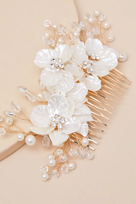 So Marvelous Gold Bead Flower Hair Comb sold by Lulus product image thumbnail 2