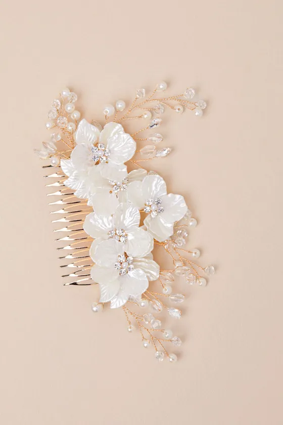 So Marvelous Gold Bead Flower Hair Comb sold by Lulus product image thumbnail 4