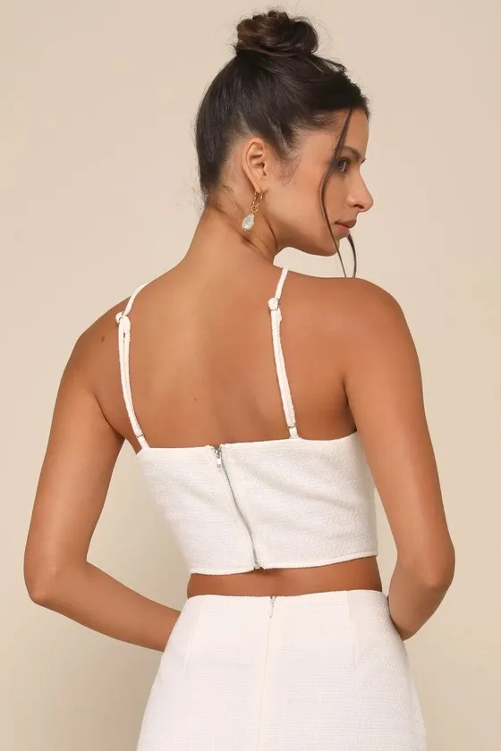 Sweetly Elite Ivory Tweed Sleeveless Halter Crop Top sold by Lulus product image thumbnail 2