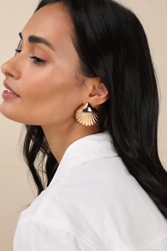 Oasis Beauty Gold Shell Statement Earrings sold by Lulus