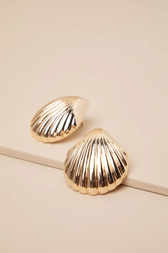 Oasis Beauty Gold Shell Statement Earrings sold by Lulus product image thumbnail 2