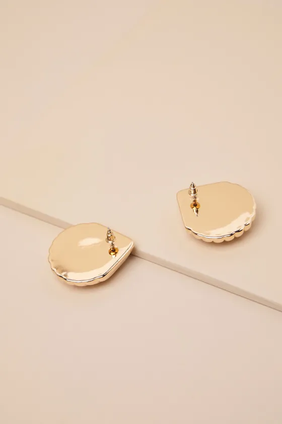 Oasis Beauty Gold Shell Statement Earrings sold by Lulus product image thumbnail 3