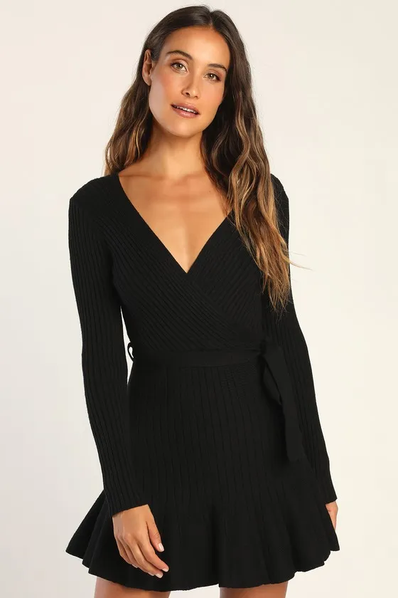 Warm Emotions Black Skater Mini Sweater Dress sold by Lulus product image thumbnail 2
