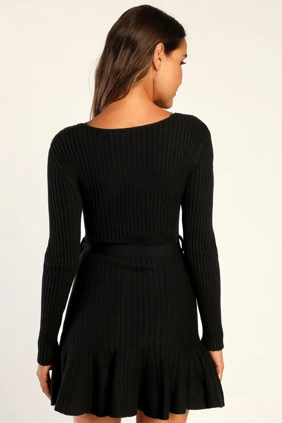 Warm Emotions Black Skater Mini Sweater Dress sold by Lulus product image thumbnail 4