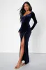 Forever Sensational Navy Blue Velvet Long Sleeve Maxi Dress sold by Lulus