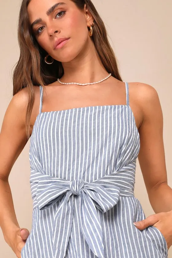 St. Tropez Trip Blue and White Striped Tie-Front Mini Dress sold by Lulus product image thumbnail 2