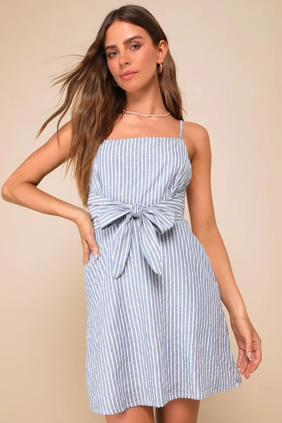 St. Tropez Trip Blue and White Striped Tie-Front Mini Dress sold by Lulus product image thumbnail 3