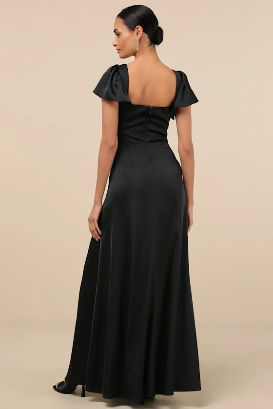 Ultimate Sweetness Black Satin Flutter Sleeve Maxi Dress sold by Lulus product image thumbnail 2