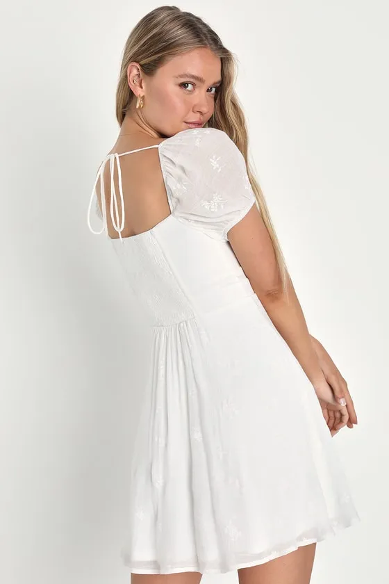 Cutest Essence White Embroidered Puff Sleeve Skater Mini Dress sold by Lulus product image thumbnail 2