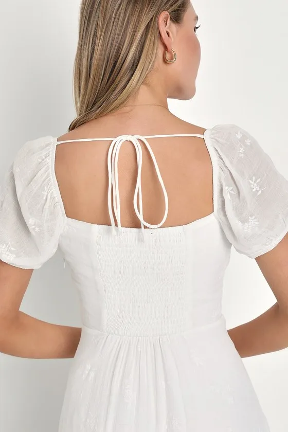 Cutest Essence White Embroidered Puff Sleeve Skater Mini Dress sold by Lulus product image thumbnail 4