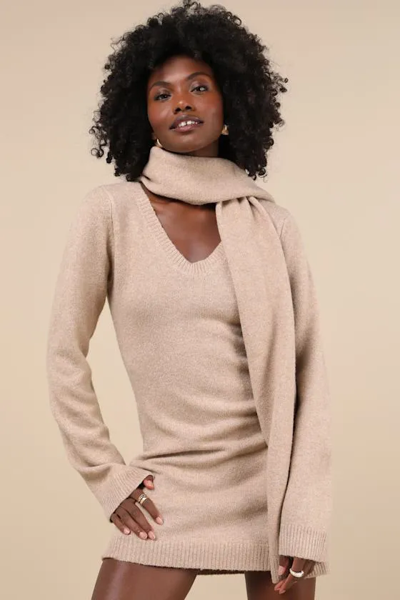 Essential Coziness Heather Beige Sweater Dress and Scarf Set sold by Lulus product image thumbnail 2